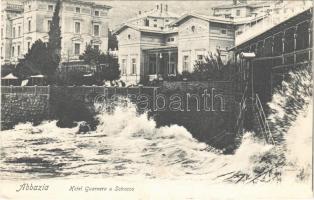 1909 Abbazia, Opatija; Hotel Quarnero u. Scirocco / hotel, seashore, waves (fa)