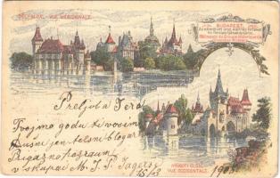 1908 Budapest XIV. Ezredéves Országos Kiállítás történelmi főcsoportjának épületei, Déli és nyugati oldal, piros 5 Kr Ga. s: Morelli, Dörre T.  (Rb)