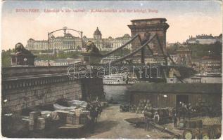 1915 Budapest, Lánchíd a királyi várral, rakpart. Photoiris No. 38. (EK)