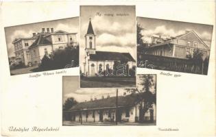 1934 Répcelak, Vasútállomás, Stauffer Vilmos kastélya, Evangélikus templom, Stauffer-féle gyár. Steegmüller fényképész (EB)