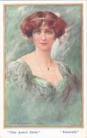 1920 Emerald The Jewel Girls Lady art postcard. B.K.W.I. Nr. 258/3. s: Cecil W. Quinnell