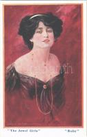 1920 Ruby The Jewel Girls Lady art postcard. B.K.W.I. Nr. 258/2. s: Cecil W. Quinnell