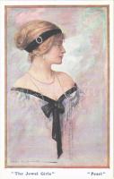 1920 Pearl The Jewel Girls Lady art postcard. B.K.W.I. Nr. 258/1. s: Cecil W. Quinnell
