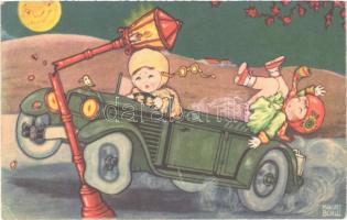 1932 Car accident. Children art postcard. Amag 0323. s: Margret Boriss (EK)