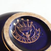 Hollóházi porcelán Szakmáry kék festett váza. Jelzett, hibátlan. 11 cm