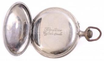 Remontoire 6 köves svájci zsebóra. Sérült számlappal, fém tokkal, működő szerkezettel. d: 50 mm