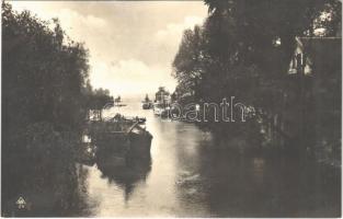 1928 Siófok, Sió részlet, kikötő, csónak, gőzhajó