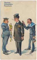 Előléptetéskor / Promosso / Promaknuce / Promotion. K.u.K. Kriegsmarine Matrosen / Austro-Hungarian Navy mariner humor. C. Fano Pola 15. 1914/15. s: Ed. Dworak