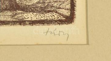 Túry Mária (1930-1992): Dunapart. Színes rézkarc, papír, jelzett. Számozott (79/100). Üvegezett fa k...