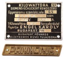 Pannonia és Kilowattóra fém táblák, 5x8 cm és 1,5x8 cm