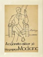 Kézdi-Kovács Elemér (1898-1976): Modiano cigaretta (reklámterv). Tus, papír. Jelzett. Paszpartuban, 34,5×24,5 cm / Ink on paper, signed.