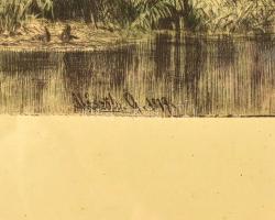 Würtz Ádám (1927-1994), Mészöly Géza után. Balatoni halásztanya. Színezett rézkarc, papír, jelzett a...