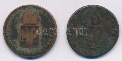 1816G 1kr Cu "I. Ferenc" + 1816O 1kr Cu T:2,2- patina Unger III.: 1406.c, 1406.d; Huszár: 2060., 2061.