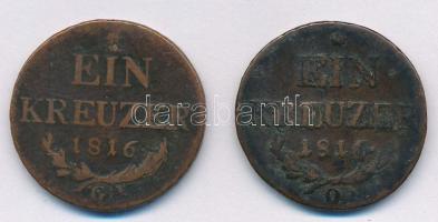 1816G 1kr Cu "I. Ferenc" + 1816O 1kr Cu T:2,2- patina Unger III.: 1406.c, 1406.d; Huszár: ...