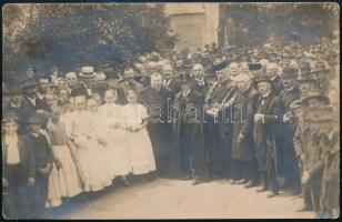 1923 Református zsinat, Léva, vintage fotólap, hátoldalán korabeli ajándékozási sorokkal, 9x13,5 cm