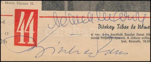 Váradi Hédi, Fülöp Zsigmond, Németh Marika, Bitskey Tibor, Kohut Magda, Keres Emil aláírásai a Rádió...