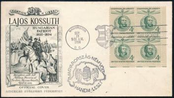 1958 Amerikai Kossuth Lajost abároló bélyeg alkalmi levélborítékon irredenta bélyegzéssel