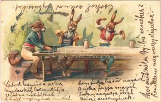 1900 Fox with rabbits. litho (EB)