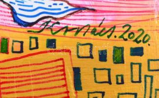 Krnács Ágota (1976-): Arany szél, 2020. Vegyes technika, farost, jelzett és datált (2020), 40×20 cm ...