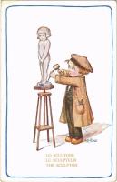 Le Sculpteur / Lo Scultore / The Sculptor. Italian Children art postcard s: A. Bertiglia (EK)