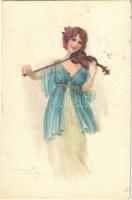 1921 Lady with violin. Italian lady art postcard s: Bompard (EK)