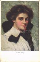 1914 Cherry ripe. Lady art postcard. M. Munk Vienne Nr. 832. s: Clarence F. Underwood (EB)