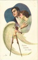 1924 Toujours ensembles vers linfini / Romantic couple, lady art postcard