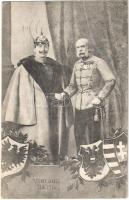 1915 Franz Joseph I of Austria and Wilhelm II, German Emperor. Viribus Unitis propaganda, coat of arms (EK)