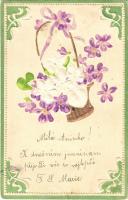 1906 Art Nouveau, Floral Emb. litho greeting card (apró lyuk / tiny pinhole)