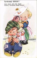 Karácsonyi üdvözlet! / Christmas greeting Children art postcard s: L. Martini (EK)
