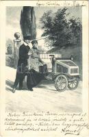 1904 Romantic couple with automobile, chauffeur. E.S.D. Serie 1239. (EK)