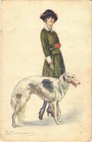1922 Lady with dog. Italian lady art postcard. 624-1. s: Bompard (EB)