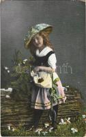 1912 Boldog Újévet! / New Year greeting card with mushroom girl and horseshoes (EK)