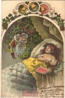 1906 Kellemes Karácsonyi Ünnepeket! / Christmas greeting art postcard. litho (vágott / cut)