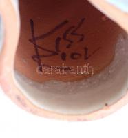 Kiss Roóz Ilona (1920-2010): Három lányka, Mázas kerámia, kézzel festett, jelzett, hibátlan, 16x17 c...