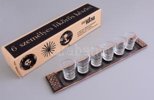 Iparművész 6 személyes réz és üveg likőrős készlet eredeti dobozában