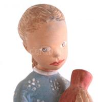 Kovács Margit (1902-1976): Korsós lány.  Mázas cserép, jelzett, kopásokkal m: 34 cm