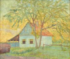 Károlyi Lajos (1877-1927): Tanya, 1915. Olaj, vászon, jelzett. Dekoratív fa keretben. 62x74 cm / Lajos Károlyi (1877-1927): Farm, 1915. Oil on canvas, signed. Framed. 62x74 cm