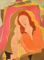 Barta Mária (1897-1969): Tulipános art deco hölgy, 1929 körül. Olaj, vászon, jelzett (ligatúrás). restaurált. Fa keretben. 80x59,5 cm / Oil on canvas, signed. restored, framed.