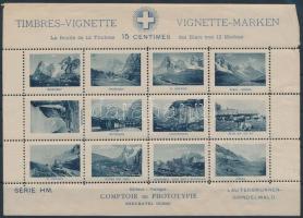 Svájci tájak 12 db-os régi levélzáró kisív - sérült ívszél