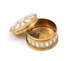 Réz dobozka gyöngyház berakással d:6,5 cm