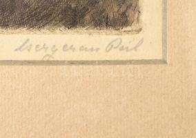 Csergezán Pál (1924-1996): Esti csendben. Rézkarc, papír, jelzett, üvegezett keretben, 22,5x35 cm