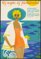 Villamosplakát: Új nyár, új fürdőruha, Art-Deco, lány fürdőruha, víz, 23,5x16,5 cm