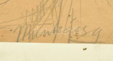 Munkácsy jelzéssel: Alakok. Ceruza, papír. Kopott üvegezett keretben. 27x19 cm