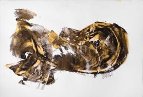 J Reigl jelzéssel: Arany-fekete kompozíció. Olaj, papír. 70x100 cm