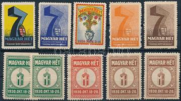 1928-1930 Magyar Hét 2 db levélzáró sor, összesen 10 db