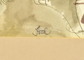 Szász Endre (1926-2003), kétoldalas mű: Szürreális jelenet (hátoldalán tanulmányok). Tus, akvarell, ...