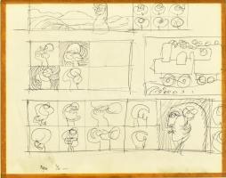 Szász Endre (1926-2003), kétoldalas mű: Szürreális jelenet (hátoldalán tanulmányok). Tus, akvarell, ...