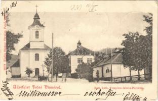 1901 Felsővisó, Viseu de Sus; Római katolikus templom, iskola és parókia. Bárány Tivadar kiadása / church, school and parish (EK)