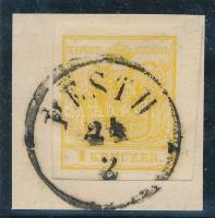 1kr MP III. cadmium yellow with large margin on the right side, on cutting 